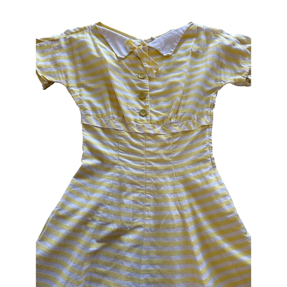 Vintage 40s 50s yellow striped Peter Pan collar dress - Picture 4 of 10